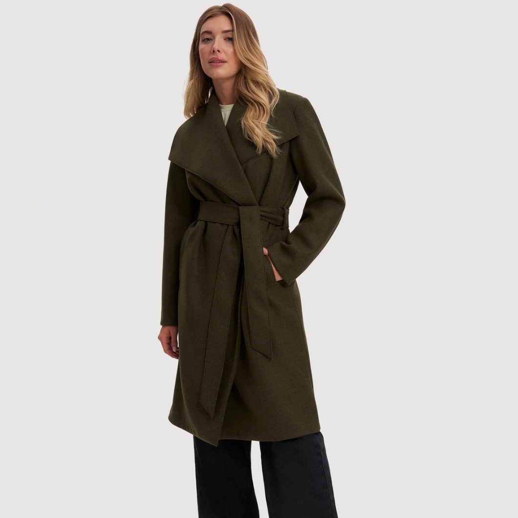 Noize Vegan Wool Wrap Coat Olive